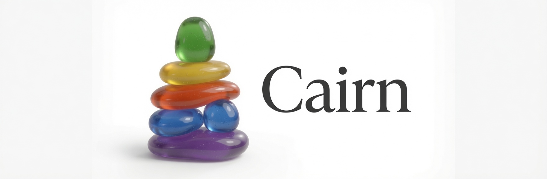 Cairn logo — a stack of colorful glass pebbles